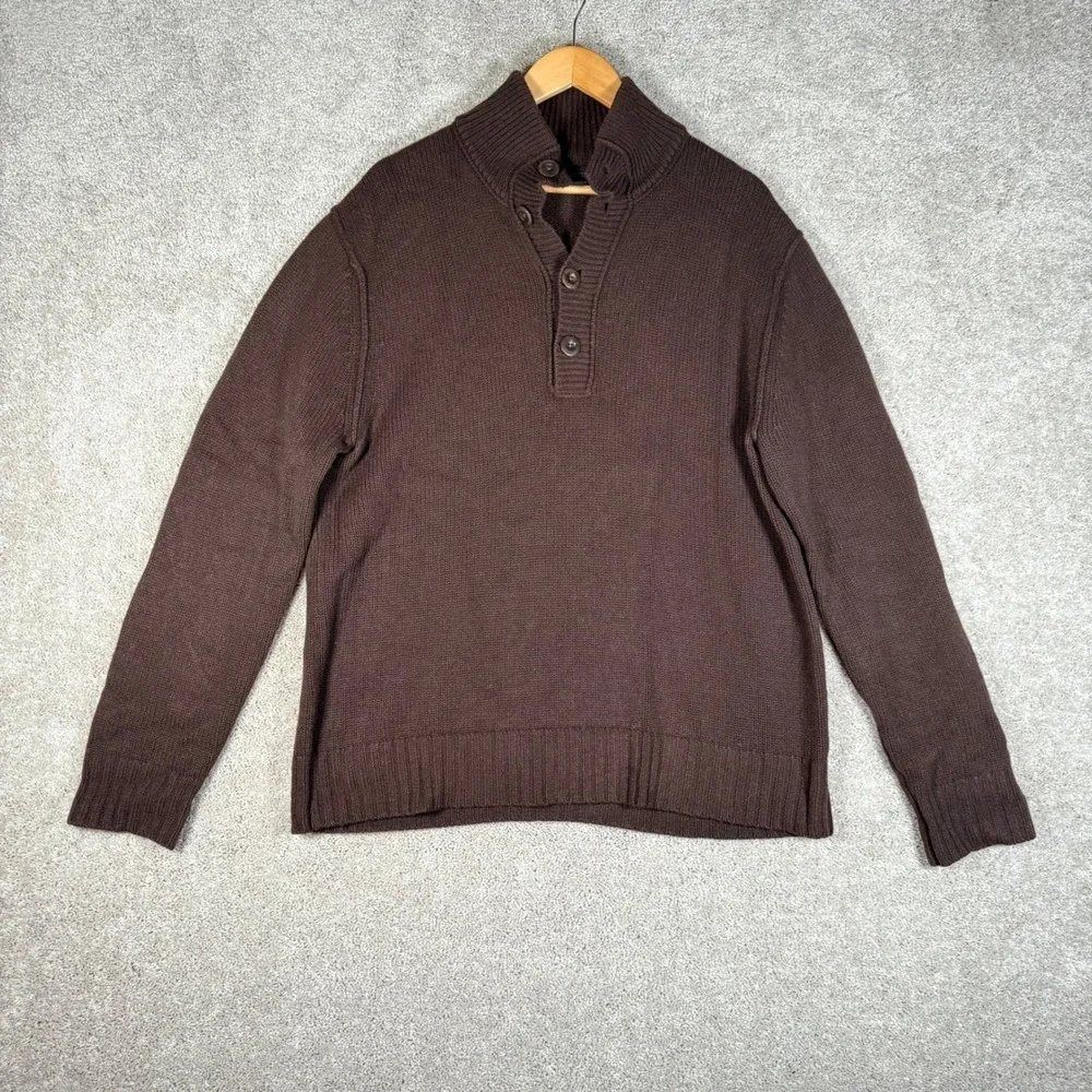 Banana Republic Brown Lambswool Cashmere Mock Neck Button Up Knit Sweater Mens L